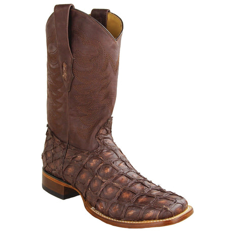 Los Altos Boots Boots Men's Genuine Piraruccu Skin Rodeo Wide Square Toe Boots Rustic Brown Color - Los Altos Boots