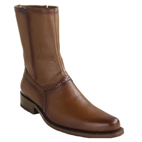Los Altos Boots Boots Men's Genuine Porto Leather Round Toe Short Boots With Zipper Faded Brown Color - Los Altos Boots