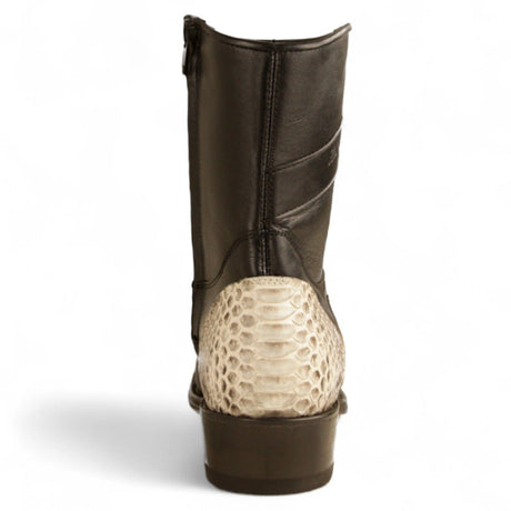 Los Altos Boots Boots Men's Genuine Python Skin and Leather European Square Toe Short Boots With Zipper Natural Color - Los Altos Boots