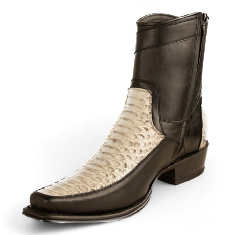 Los Altos Boots Boots Men's Genuine Python Skin and Leather European Square Toe Short Boots With Zipper Natural Color - Los Altos Boots