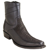 Los Altos Boots Boots Men's Genuine Python Skin and Leather European Square Toe Short Boots With Zipper Nobuck Black Color - Los Altos Boots