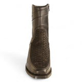 Los Altos Boots Boots Men's Genuine Python Skin and Leather European Square Toe Short Boots With Zipper Nobuck Black Color - Los Altos Boots