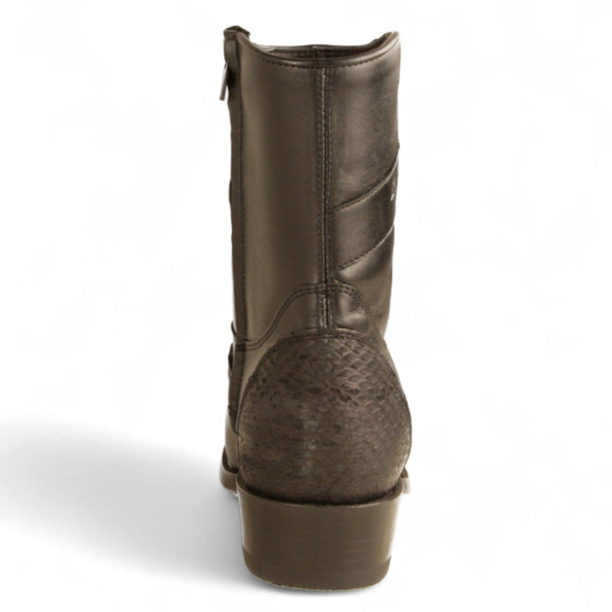 Los Altos Boots Boots Men's Genuine Python Skin and Leather European Square Toe Short Boots With Zipper Nobuck Black Color - Los Altos Boots