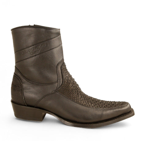 Los Altos Boots Boots Men's Genuine Python Skin and Leather European Square Toe Short Boots With Zipper Nobuck Black Color - Los Altos Boots