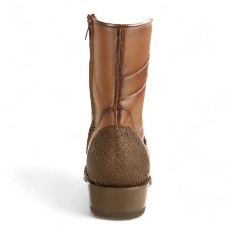 Los Altos Boots Boots Men's Genuine Python Skin and Leather European Square Toe Short Boots With Zipper Nobuck Brown Color - Los Altos Boots