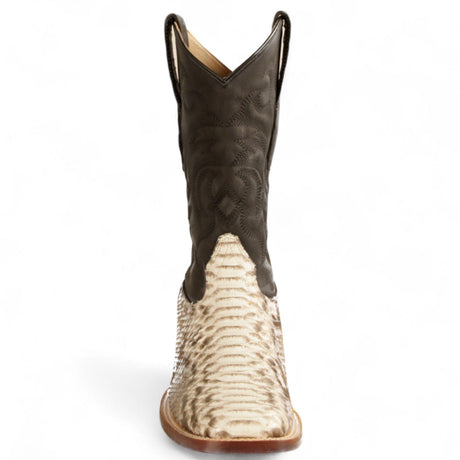 Los Altos Boots Boots Men's Genuine Python Skin Rode Wide Square Toe Boots Nobuck Natural Color - Los Altos Boots
