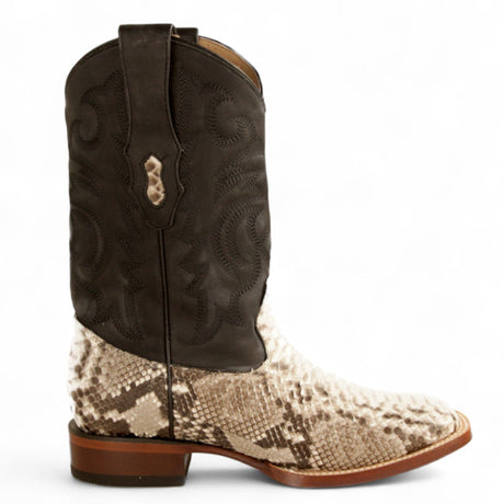 Los Altos Boots Boots Men's Genuine Python Skin Rode Wide Square Toe Boots Nobuck Natural Color - Los Altos Boots