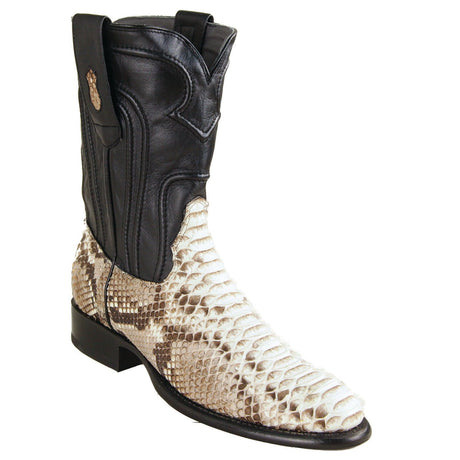 Western Genuine Python Skin Roper Toe boots Nobuck Natural Color - Los Altos Boots - SIde View