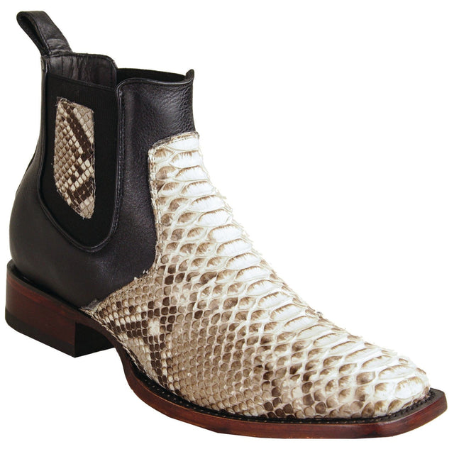 Los Altos Boots Boots Men´s Genuine Python Skin Wide Square Toe Ankle Boots Natural Color - Los Altos Boots