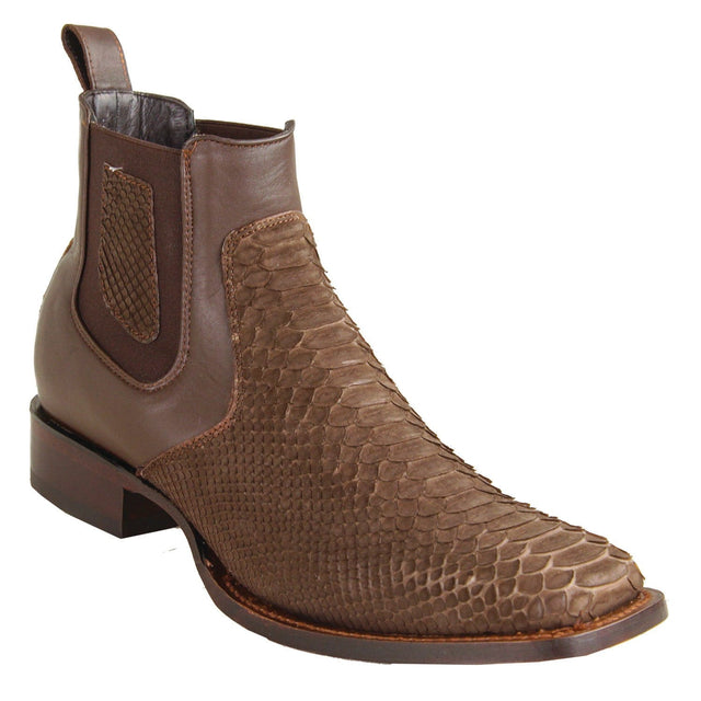 Los Altos Boots Boots Men´s Genuine Python Skin Wide Square Toe Ankle Boots Nobuck Brown Color - Los Altos Boots