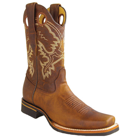 Los Altos Boots Boots Men's Genuine Rage Leather Rodeo Square Toe Boots Walnut Color - Los Altos Boots