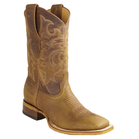 Los Altos Boots Boots Men's Genuine Rage Leather Rodeo Wide Square Toe Boots Honey Color - Los Altos Boots