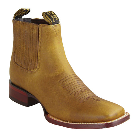 Los Altos Boots Boots Men's Genuine Rage Leather Wide Square Toe Ankle Boots Honey Color - Los Altos Boots
