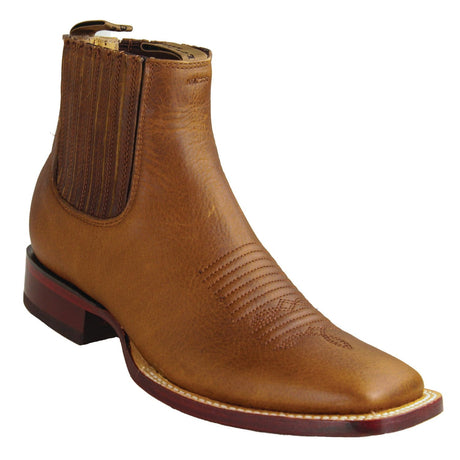 Los Altos Boots Boots Men's Genuine Rage Leather Wide Square Toe Ankle Boots Walnut Color - Los Altos Boots