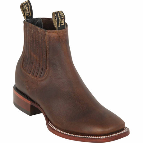 Los Altos Boots Boots Men's Genuine Rage Leather Wide Square Toe Ankle Boots Walnut Color - Los Altos Boots