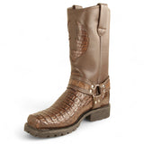 Los Altos Boots Boots Men's Genuine Smooth Caiman Skin Biker Boots Brown Color - Los Altos Boots