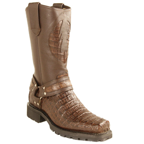 Los Altos Boots Boots Men's Genuine Smooth Caiman Skin Biker Boots Brown Color - Los Altos Boots