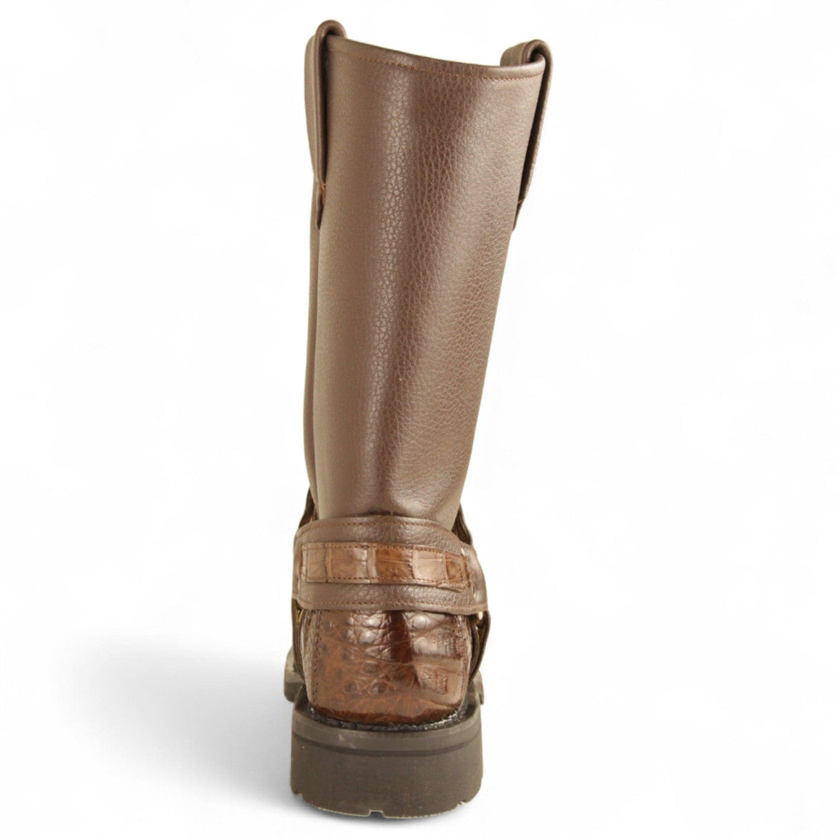 Los Altos Boots Boots Men's Genuine Smooth Caiman Skin Biker Boots Brown Color - Los Altos Boots