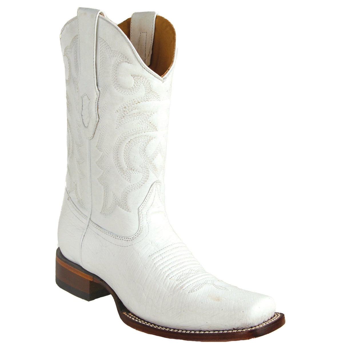 Los Altos Boots Boots Men's Genuine Smooth Ostrich Skin Rodeo Toe Boots White Color - Los Altos Boots