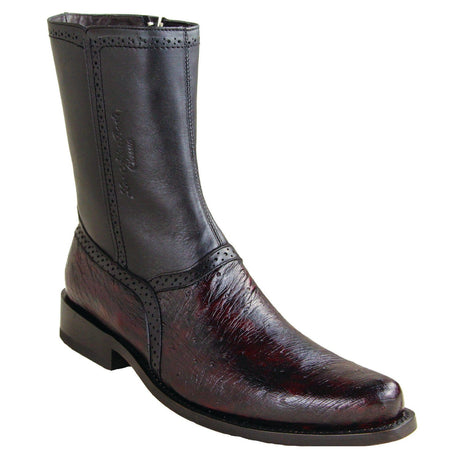 Los Altos Boots Boots Men's Genuine Smooth Ostrich Skin Round Toe Short Boots With Zipper Black Cherry Color - Los Altos Boots