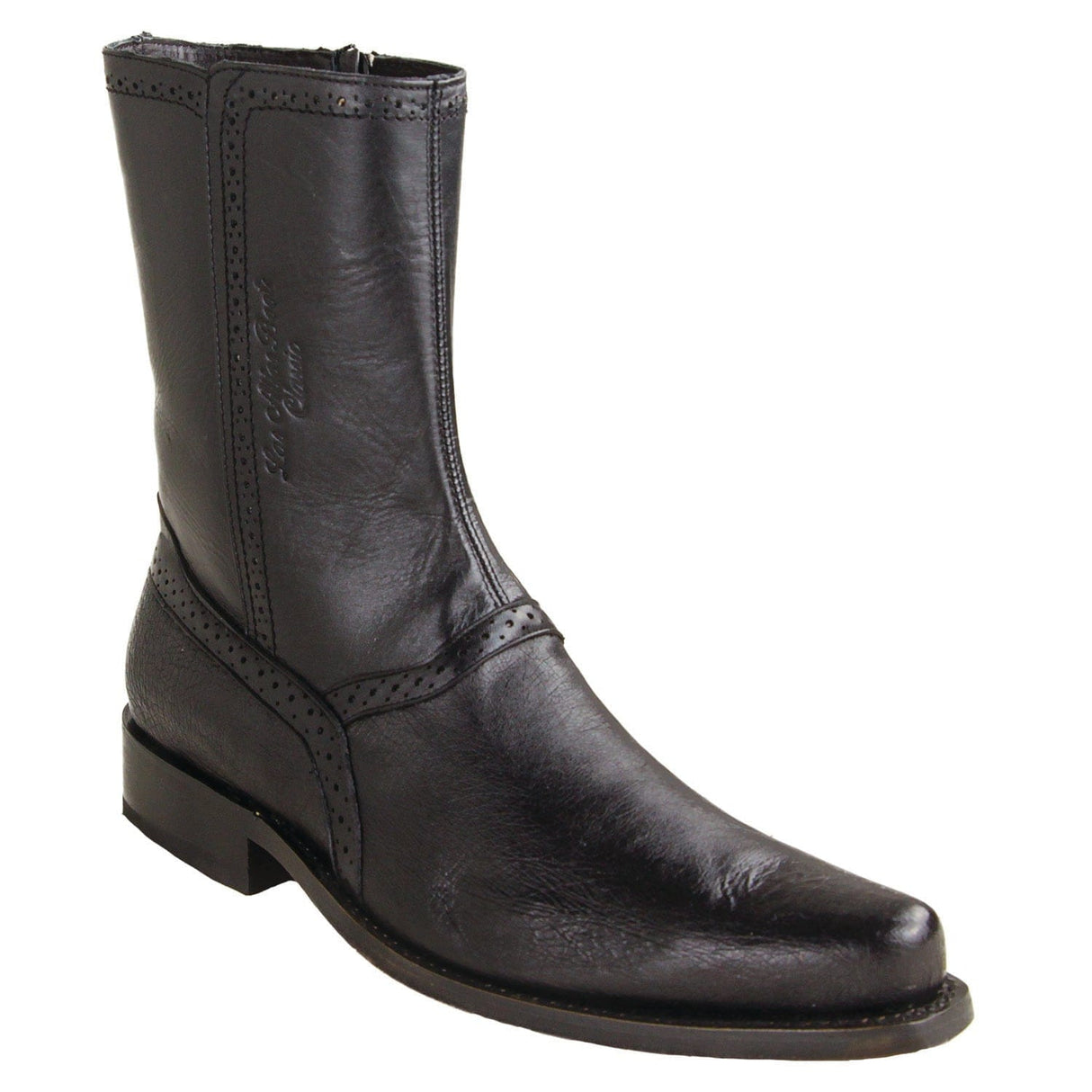 Los Altos Boots Boots Men's Genuine Smooth Ostrich Skin Round Toe Short Boots With Zipper Black Color - Los Altos Boots
