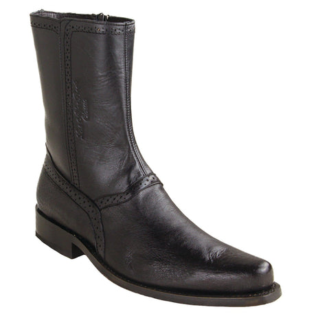 Los Altos Boots Boots Men's Genuine Smooth Ostrich Skin Round Toe Short Boots With Zipper Black Color - Los Altos Boots