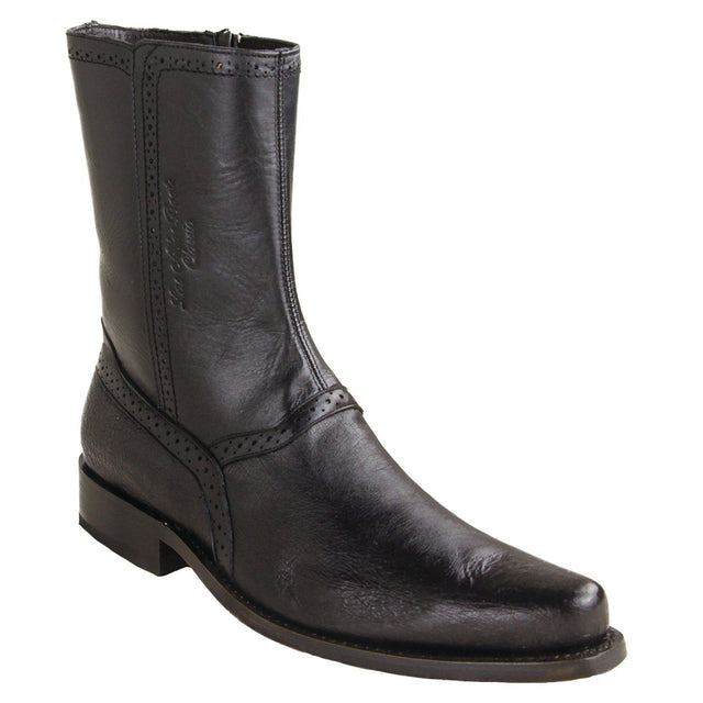 Los Altos Boots Boots Men's Genuine Smooth Ostrich Skin Round Toe Short Boots With Zipper Black Color - Los Altos Boots