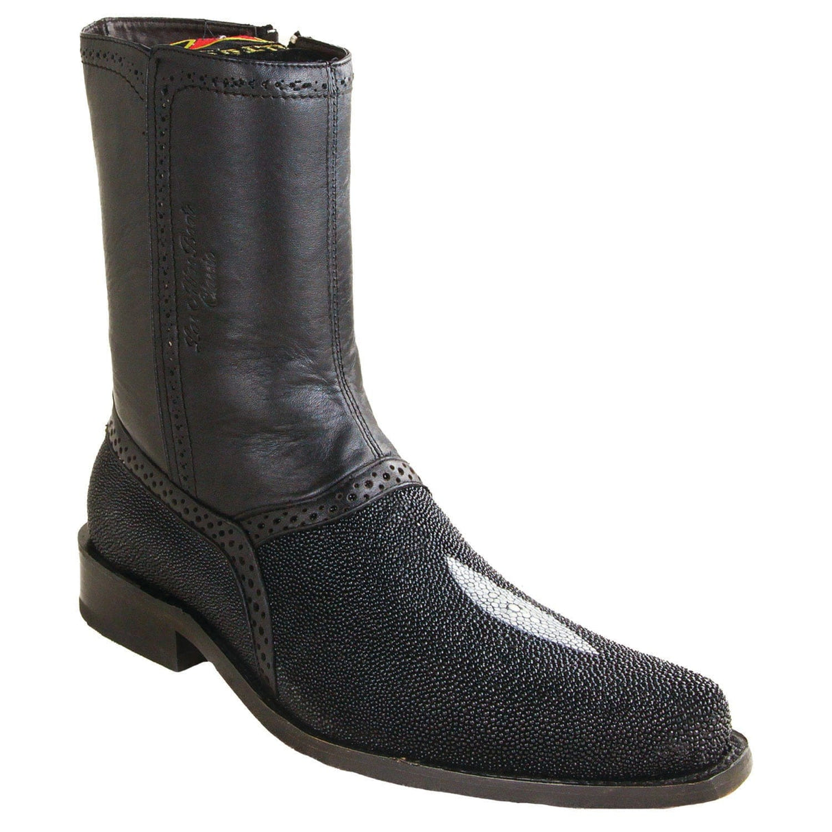 Los Altos Boots Boots Men's Genuine Stingray Single Stone Skin Round Toe Short Boots With Zipper Black Color - Los Altos Boots