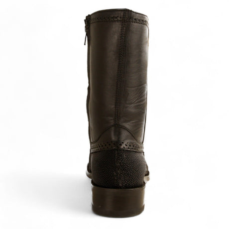 Los Altos Boots Boots Men's Genuine Stingray Single Stone Skin Round Toe Short Boots With Zipper Black Color - Los Altos Boots
