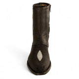 Los Altos Boots Boots Men's Genuine Stingray Single Stone Skin Round Toe Short Boots With Zipper Black Color - Los Altos Boots