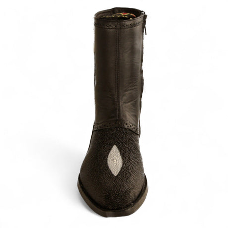 Los Altos Boots Boots Men's Genuine Stingray Single Stone Skin Round Toe Short Boots With Zipper Black Color - Los Altos Boots