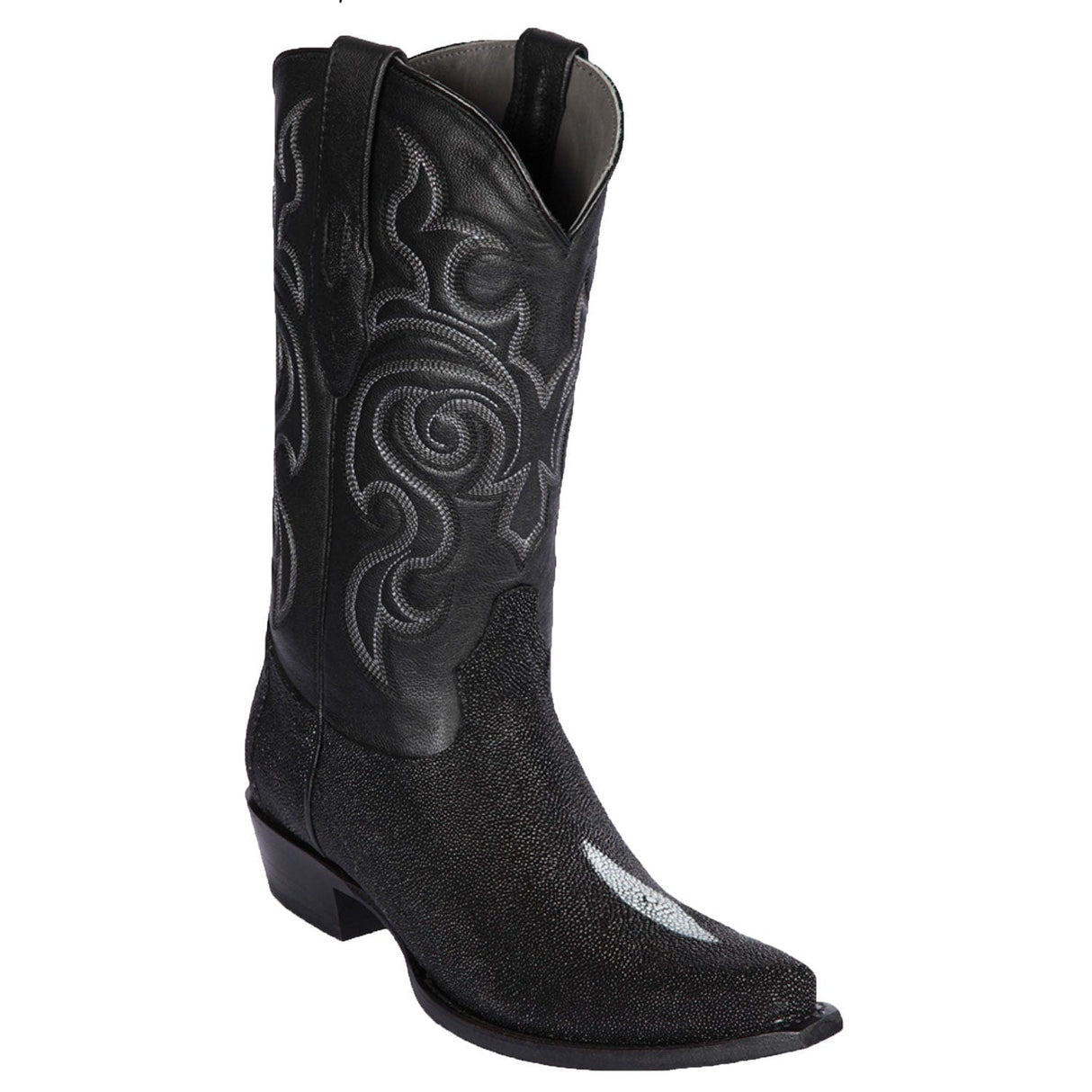 Los Altos Boots Boots Men's Genuine Stingray Single Stone Snip Toe Boots Black Color - Los Altos Boots