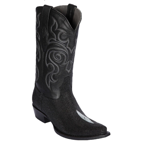 Los Altos Boots Boots Men's Genuine Stingray Single Stone Snip Toe Boots Black Color - Los Altos Boots