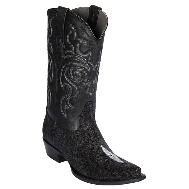 Los Altos Boots Boots Men's Genuine Stingray Single Stone Snip Toe Boots Black Color - Los Altos Boots