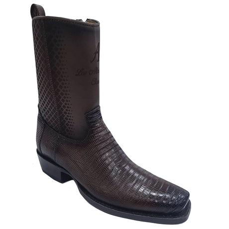 Los Altos Boots Boots Men's Genuine Teju Lizard Skin 7x Toe Short Boots With Zipper Black Color - Los Altos Boots