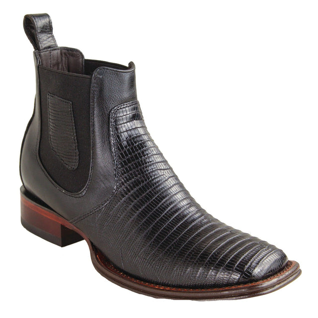 Los Altos Boots Boots Men´s Genuine Teju Lizard Skin Wide Square Toe Ankle Boots Black Color - Los Altos Boots