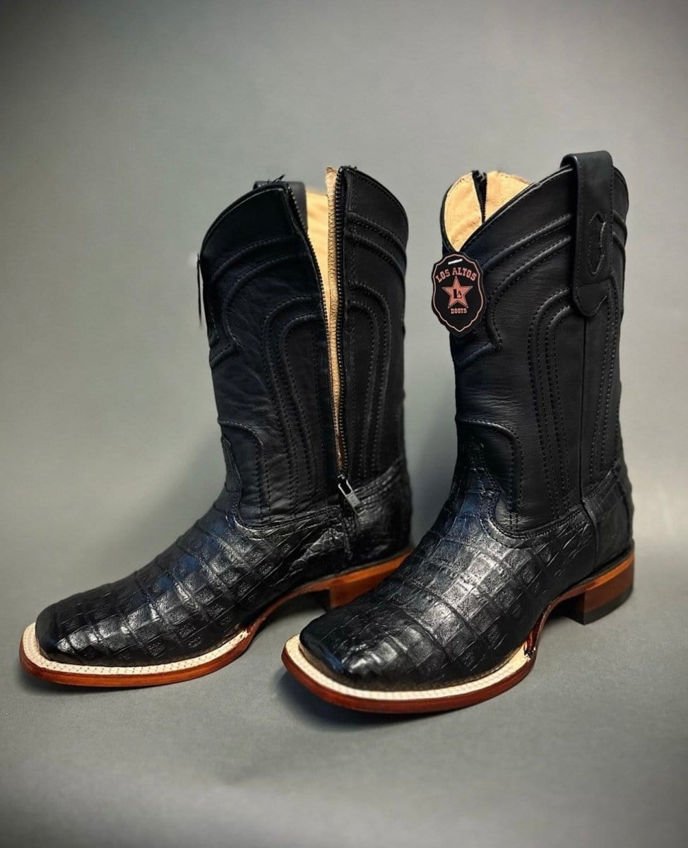 Los Altos Boots Boots Men's Los Altos Caiman Belly Square Toe Boots with Zipper Black 82Z8205