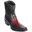 Men's Genuine Ostrich Leg and Deer Skin European Square Toe Short Boots With Zipper Faded Burgundy Color - Los Altos Boots