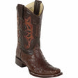 Western Genuine Ostrich Skin Rodeo Square Toe Boots Brown Color - Los Altos boots - Side View 