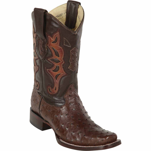 Western Genuine Ostrich Skin Rodeo Square Toe Boots Brown Color - Los Altos boots - Side View 