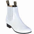 Western Genuine Deer Leather Round Toe Charro Ankle Boots White Color - Los Altos Boots