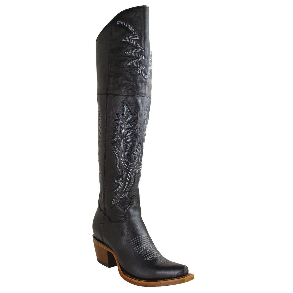 Los Altos Boots Boots Women's Genuine Belmont Leather Snip Toe Tall Boots Black Color - Los Altos Boots