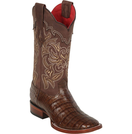 Los Altos Boots Boots Women's Genuine Caiman Belly Skin Wide Square Toe Boots Brown Color - Los Altos Boots