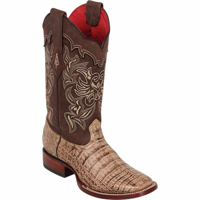 Los Altos Boots Boots Women's Genuine Caiman Belly Skin Wide Square Toe Boots Moka Color - Los Altos Boots
