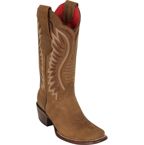Los Altos Boots Boots Women's Genuine Crazy Leather Dubai Square Toe Boots Tan Color - Los Altos Boots