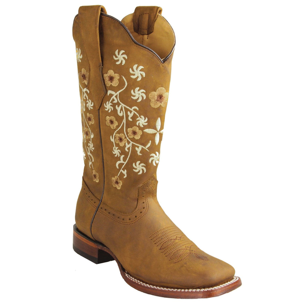 Los Altos Boots Boots Women's Genuine Crazy Leather Wide Square Toe Boots Tan Color - Los Altos Boots