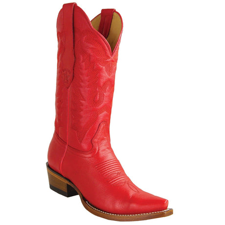 Los Altos Boots Boots Women's Genuine Deer Leather Snip Toe Boots Red Color - Los Altos Boots