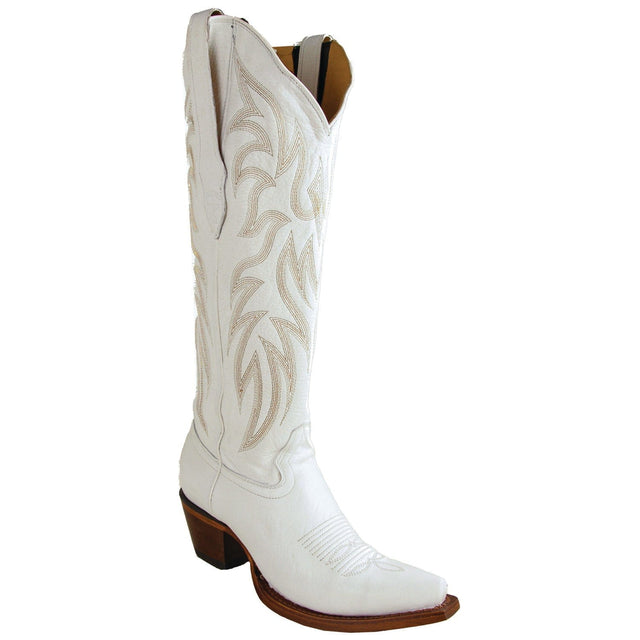 Los Altos Boots Boots Women's Genuine Deer Leather Snip Toe Tall Boots White Color - Los Altos Boots
