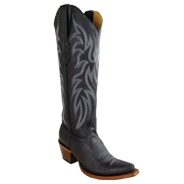 Los Altos Boots Boots Women's Genuine Desert Leather Snip Toe Tall Boots Black Color - Los Altos Boots