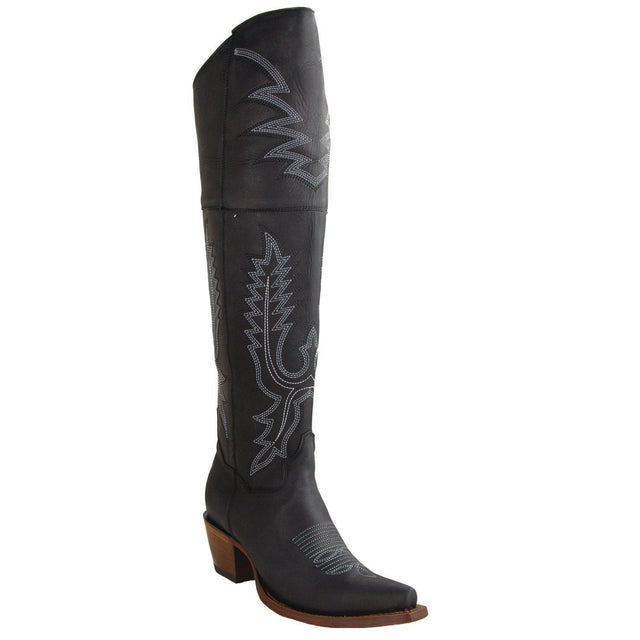Los Altos Boots Boots Women's Genuine Desert Leather Snip Toe Tall Boots Black Color - Los Altos Boots